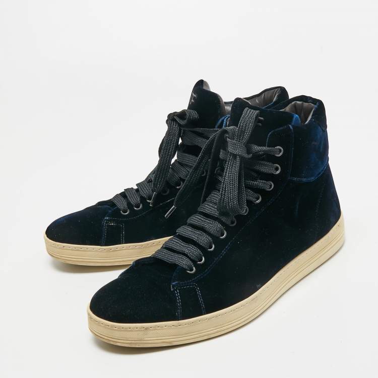 Pre Owned Tom Ford Navy Blue Velvet Russell High Top Sneakers  Size 43