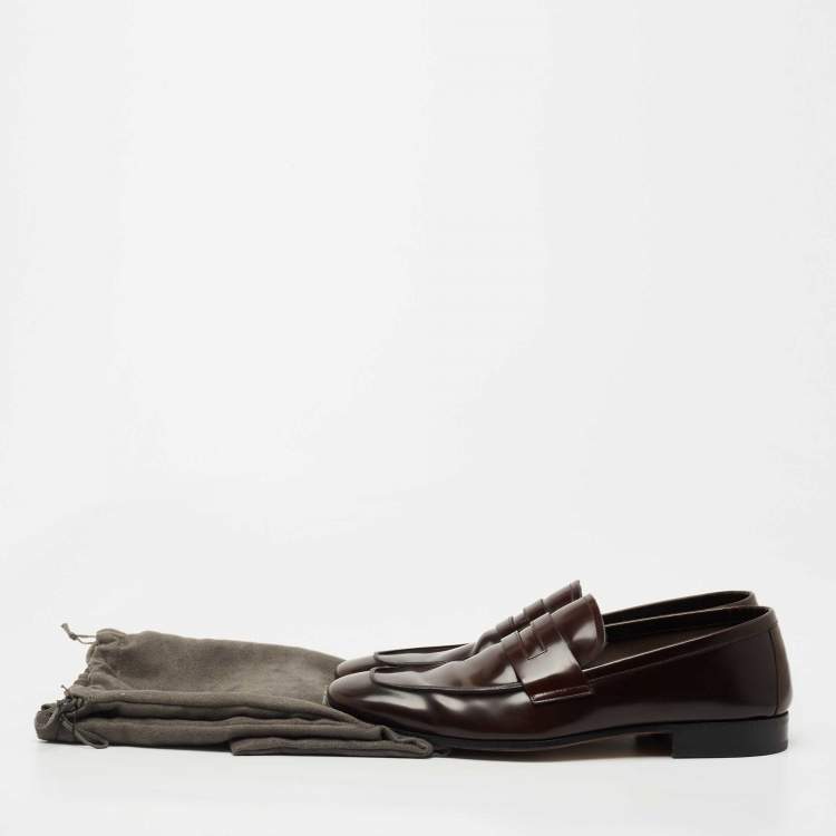 Pre Owned Tom Ford Dark Brown Leather Slip On Loafers Size 41