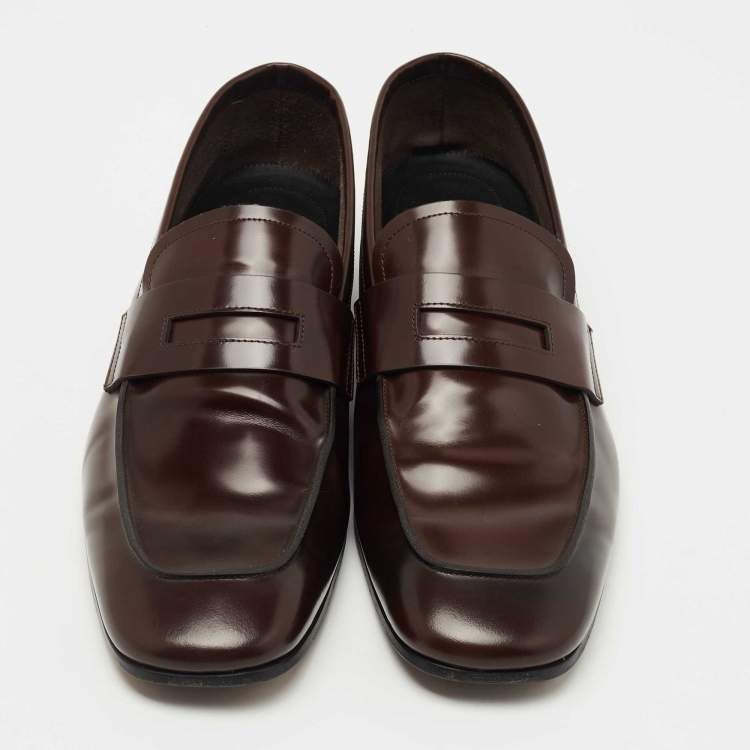 Pre Owned Tom Ford Dark Brown Leather Slip On Loafers Size 41