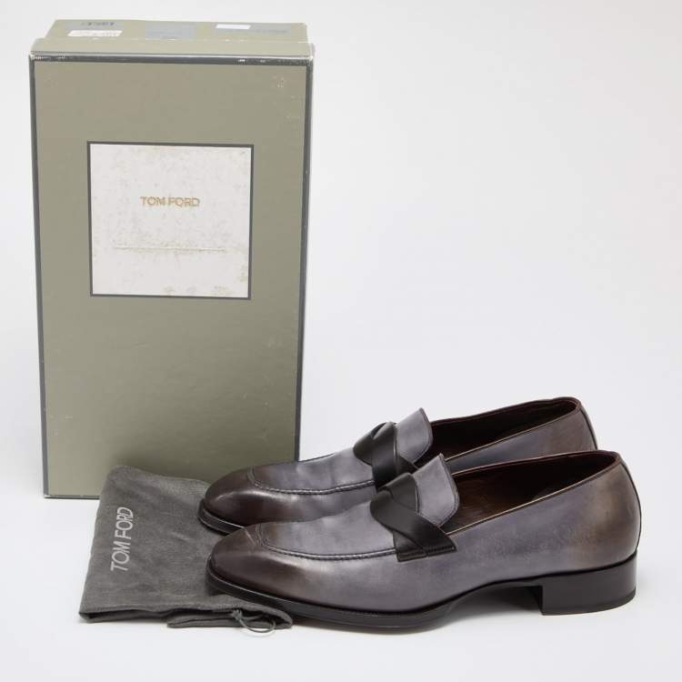 Pre Owned Tom Ford Grey/Black Ombre Leather Adney Twist Loafers Size 44