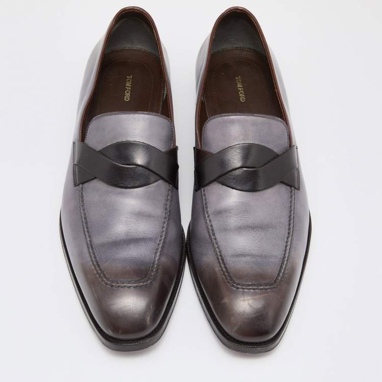 Pre Owned Tom Ford Grey/Black Ombre Leather Adney Twist Loafers Size 44