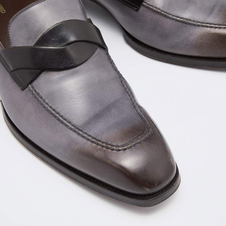 Pre Owned Tom Ford Grey/Black Ombre Leather Adney Twist Loafers Size 44