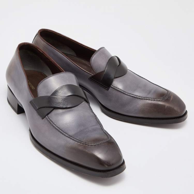 Pre Owned Tom Ford Grey/Black Ombre Leather Adney Twist Loafers Size 44