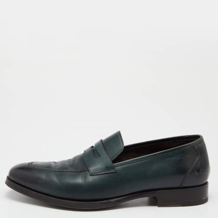 Pre Owned Tom Ford Green Leather Penny Slip On Loafers Size 43