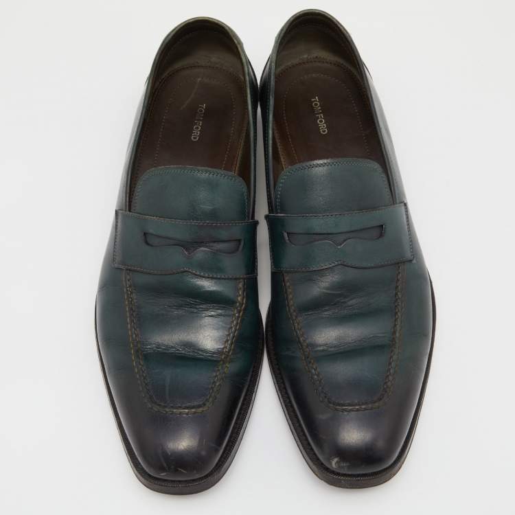 Pre Owned Tom Ford Green Leather Penny Slip On Loafers Size 43
