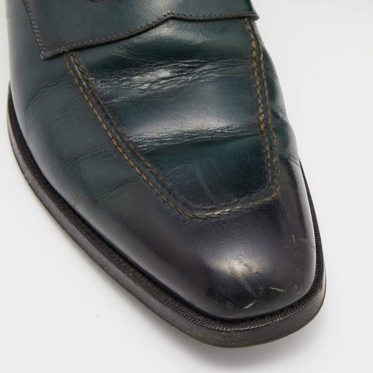 Pre Owned Tom Ford Green Leather Penny Slip On Loafers Size 43