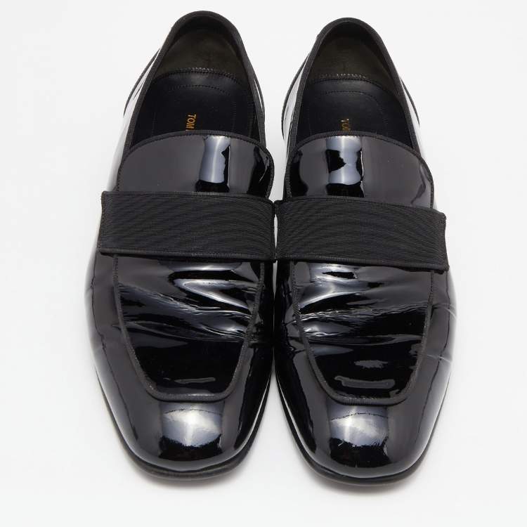 Pre Owned Tom Ford Black Patent Leather and Ribbon Band Tuxedo Loafers Size 43