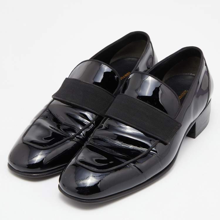 Pre Owned Tom Ford Black Patent Leather and Ribbon Band Tuxedo Loafers Size 43