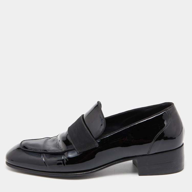 Pre Owned Tom Ford Black Patent Leather and Ribbon Band Tuxedo Loafers Size 43