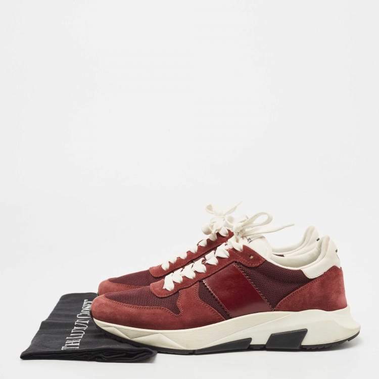 Pre Owned Tom Ford Burgundy Suede and Mesh Orford Low Top Sneakers Size 42