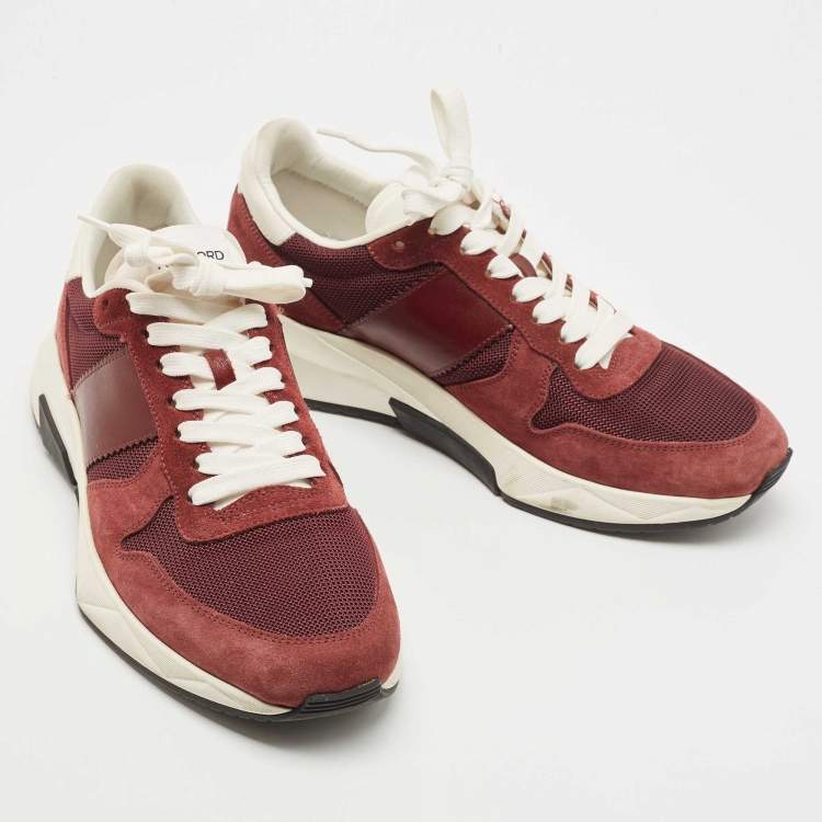 Pre Owned Tom Ford Burgundy Suede and Mesh Orford Low Top Sneakers Size 42