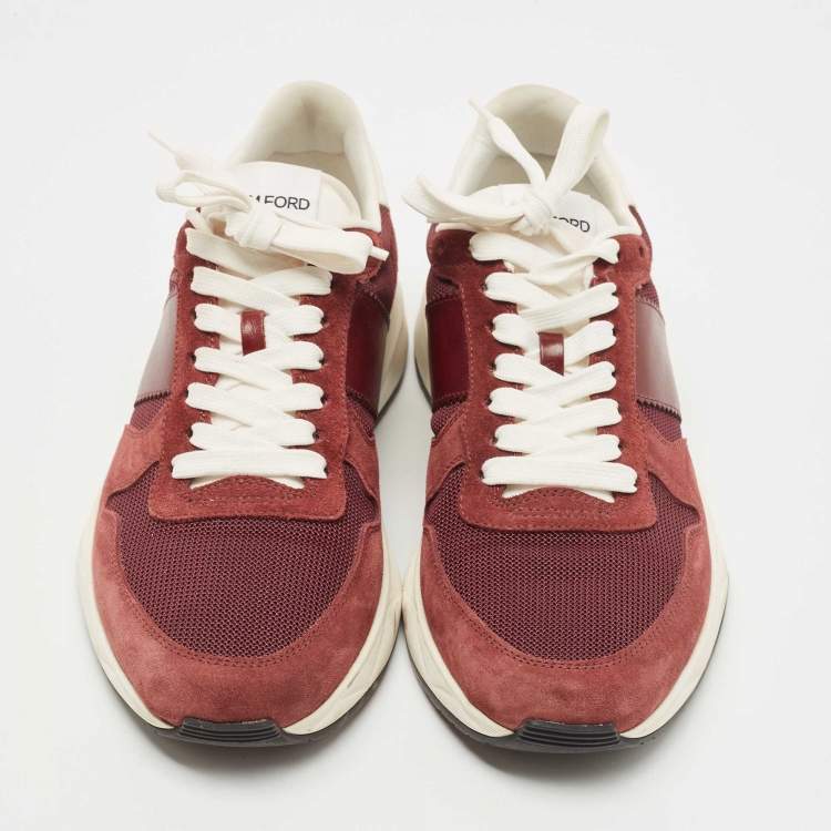 Pre Owned Tom Ford Burgundy Suede and Mesh Orford Low Top Sneakers Size 42