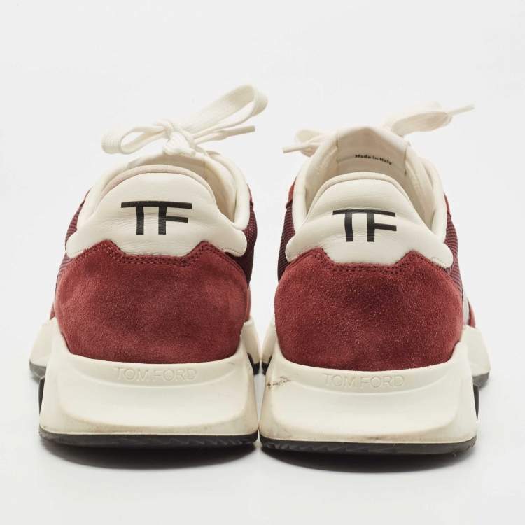 Pre Owned Tom Ford Burgundy Suede and Mesh Orford Low Top Sneakers Size 42