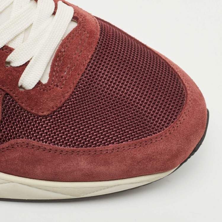 Pre Owned Tom Ford Burgundy Suede and Mesh Orford Low Top Sneakers Size 42