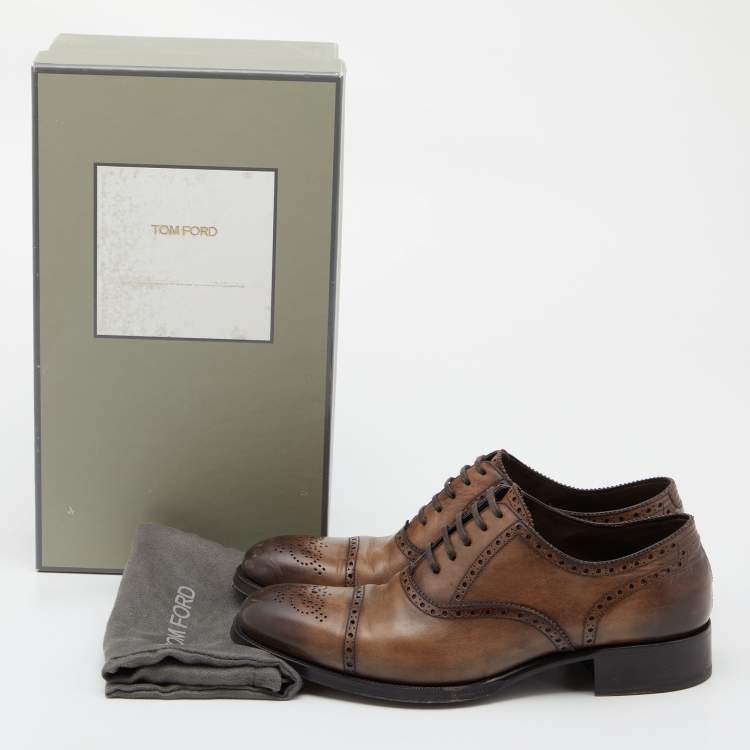 Pre Owned Tom Ford Brown Brogue Leather Lace Up Oxfords Size 44
