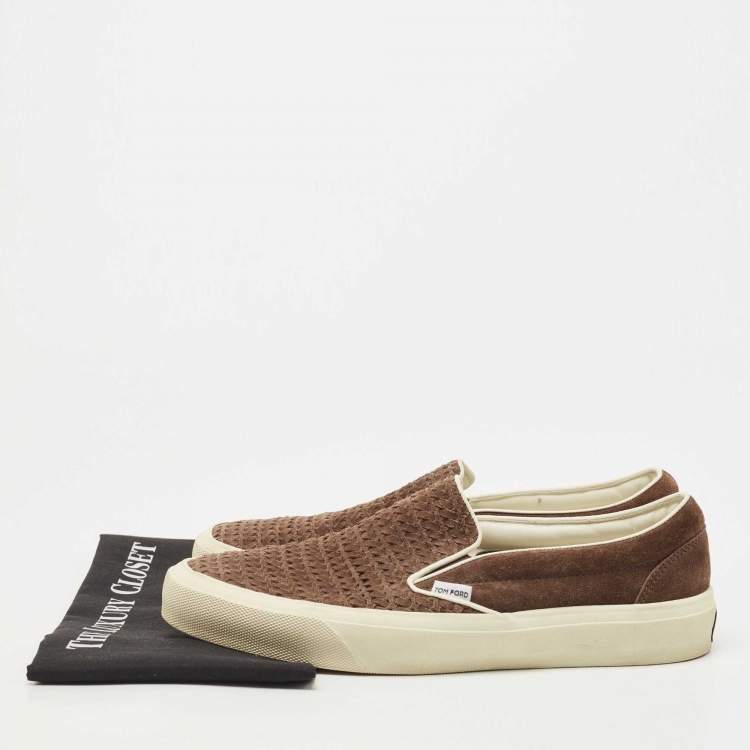 Pre Owned Tom Ford Dark Brown Woven Suede Cambridge Sneakers Size 44