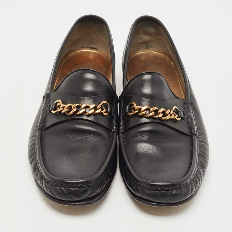 Pre Owned Tom Ford Black Leather York Chain Loafers Size 41
