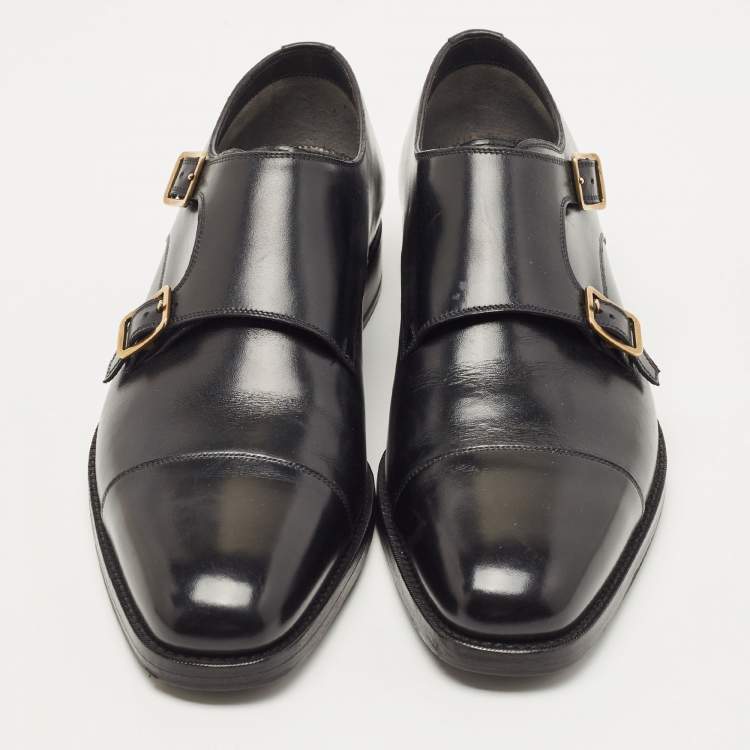 Pre Owned Tom Ford Black Leather Elkan Monk Strap Derby Size 42