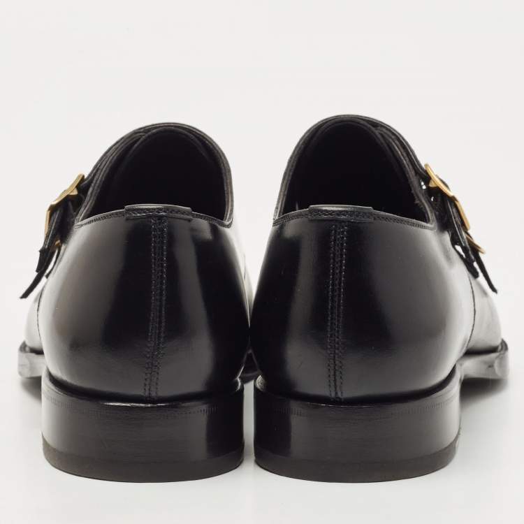 Pre Owned Tom Ford Black Leather Elkan Monk Strap Derby Size 42