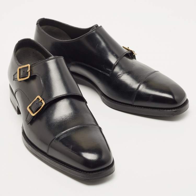 Pre Owned Tom Ford Black Leather Elkan Monk Strap Derby Size 42
