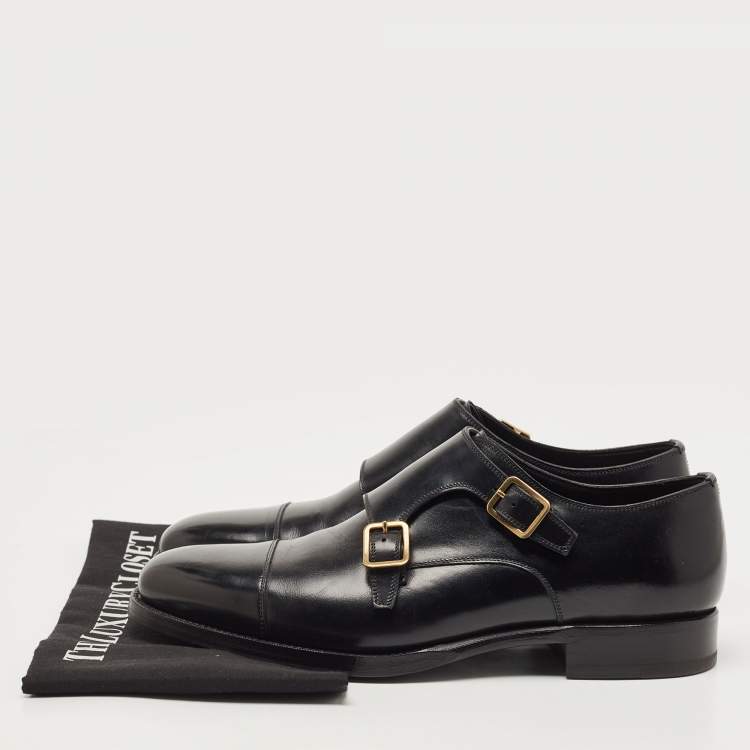 Pre Owned Tom Ford Black Leather Elkan Monk Strap Derby Size 42
