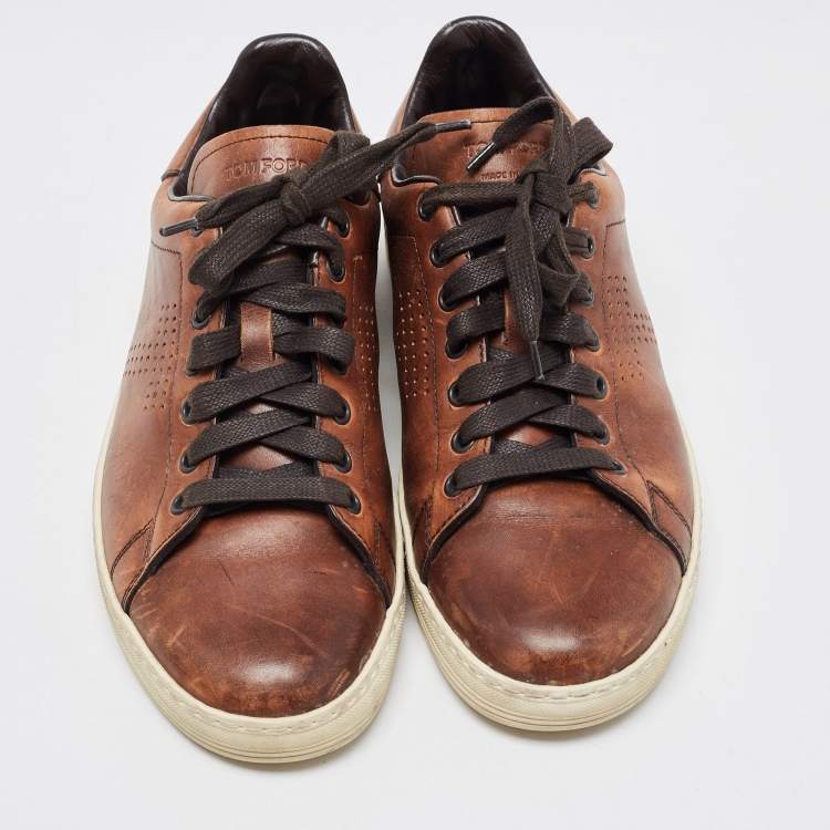 Pre Owned Tom Ford Brown Leather Warwick Sneakers Size 41
