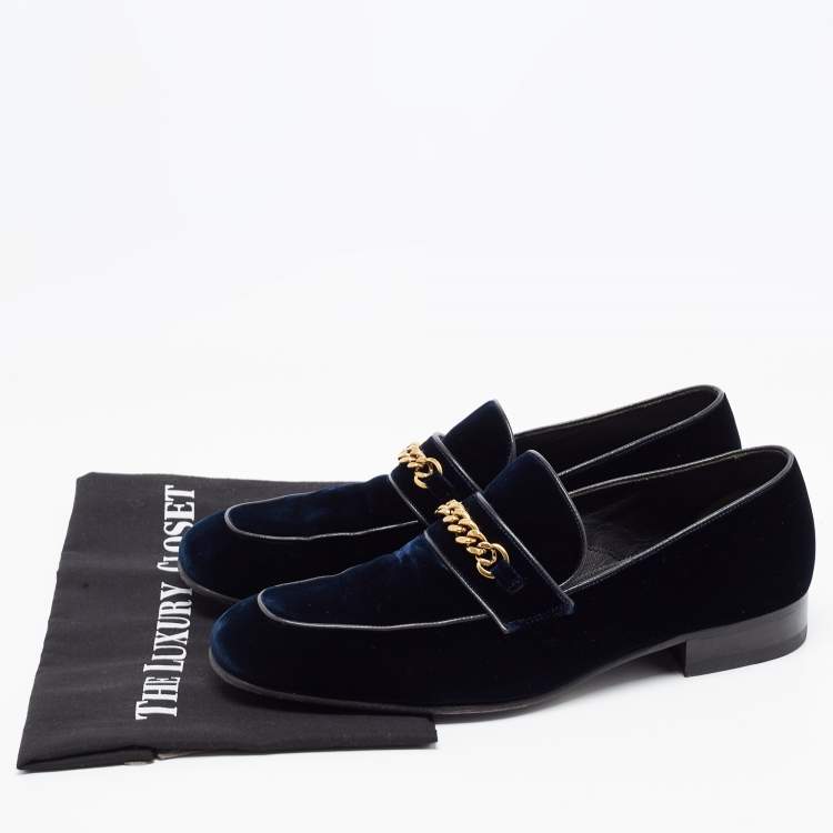 Pre Owned Tom Ford Navy Blue Velvet York Chain Loafers Size 42