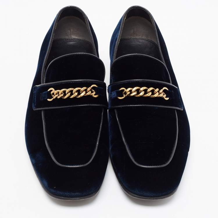 Pre Owned Tom Ford Navy Blue Velvet York Chain Loafers Size 42