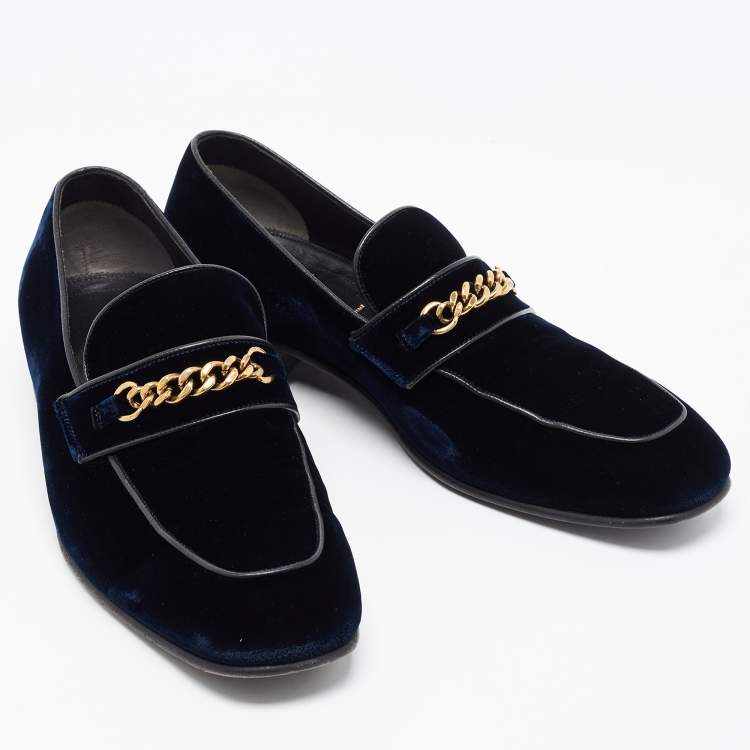 Pre Owned Tom Ford Navy Blue Velvet York Chain Loafers Size 42