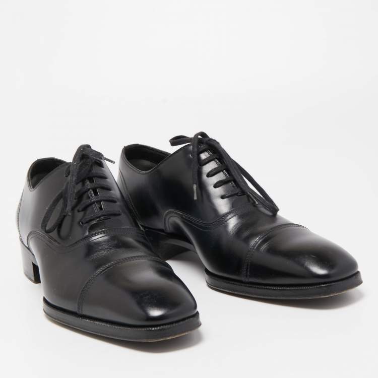 Pre Owned Tom Ford Black Leather Lace-Up Oxfords Size 40.5 