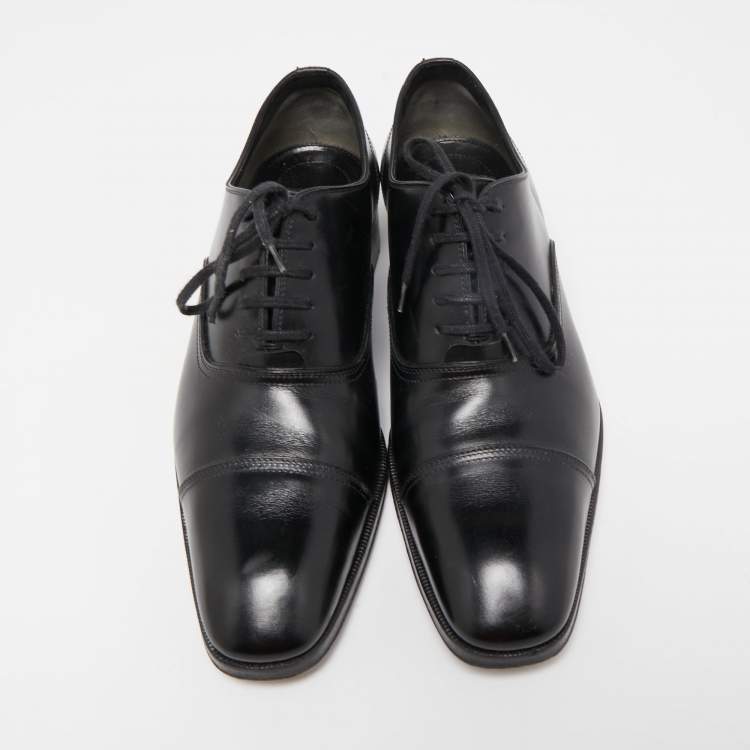 Pre Owned Tom Ford Black Leather Lace-Up Oxfords Size 40.5 