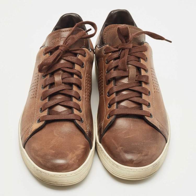 Pre Owned Tom Ford Brown Leather Low Top Sneakers Size 43