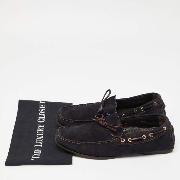 Pre Owned Tom Ford Blue/Brown Suede and Leather Tassel Slip On Loafers Size 43.5