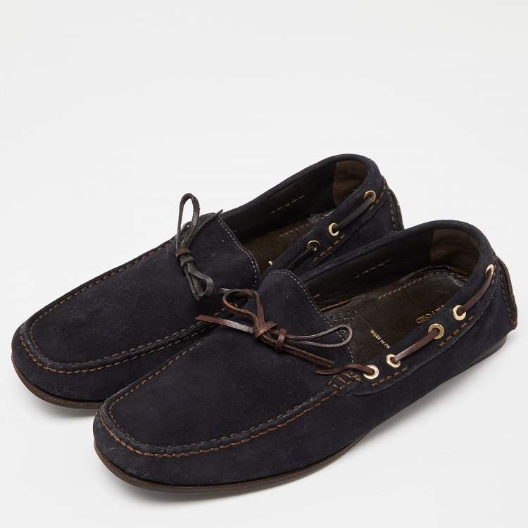 Pre Owned Tom Ford Blue/Brown Suede and Leather Tassel Slip On Loafers Size 43.5