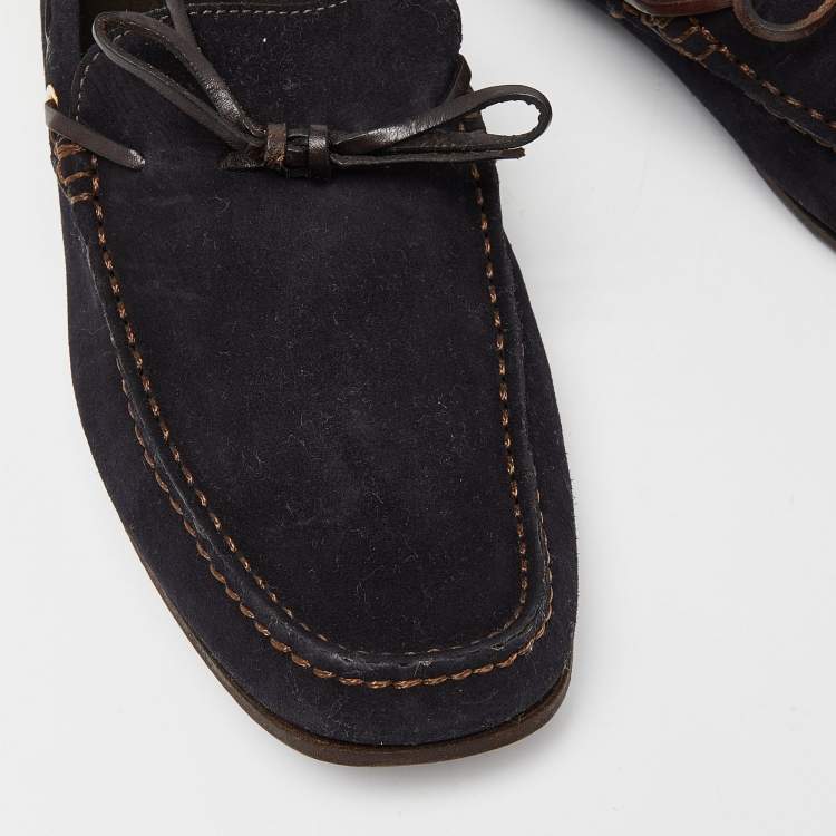 Pre Owned Tom Ford Blue/Brown Suede and Leather Tassel Slip On Loafers Size 43.5
