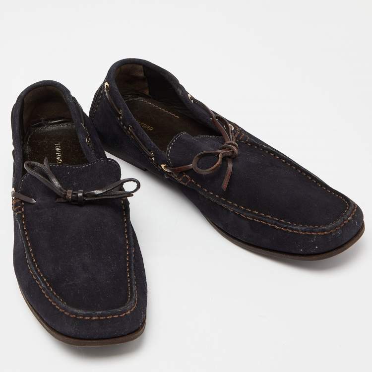 Pre Owned Tom Ford Blue/Brown Suede and Leather Tassel Slip On Loafers Size 43.5