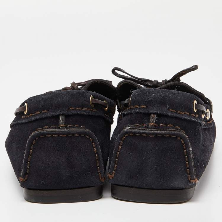 Pre Owned Tom Ford Blue/Brown Suede and Leather Tassel Slip On Loafers Size 43.5