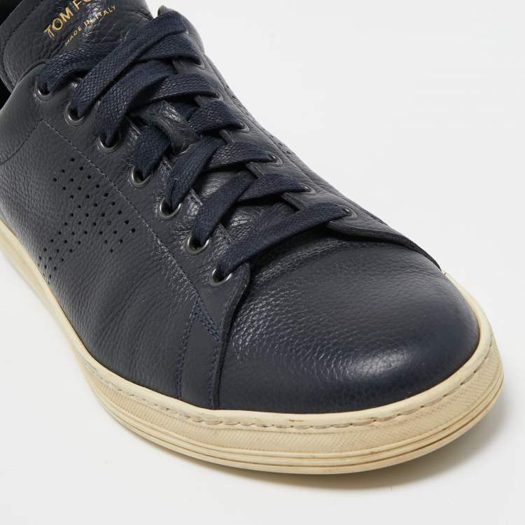 Pre Owned Tom Ford Navy Blue Leather Low Top Sneakers Size 43