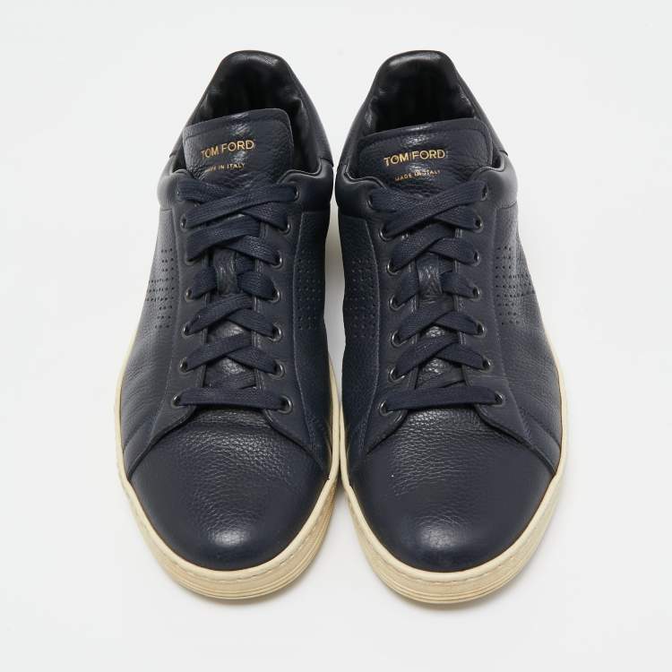 Pre Owned Tom Ford Navy Blue Leather Low Top Sneakers Size 43