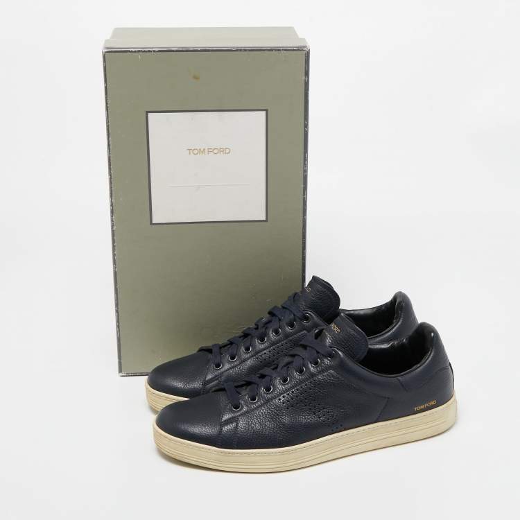 Pre Owned Tom Ford Navy Blue Leather Low Top Sneakers Size 43