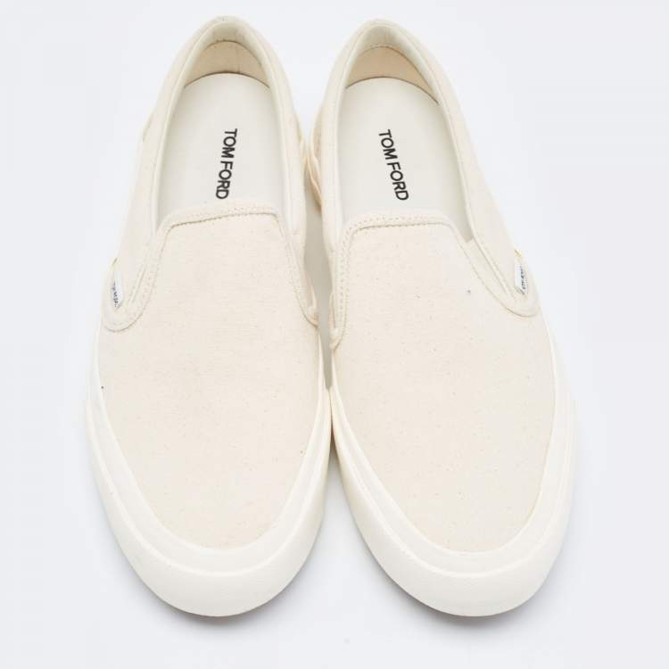 Pre Owned Tom Ford Off White Canvas Low Top Sneakers  Size 43