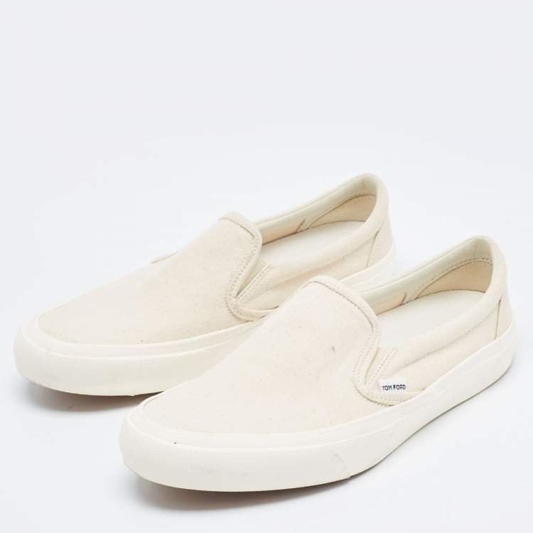 Pre Owned Tom Ford Off White Canvas Low Top Sneakers  Size 43