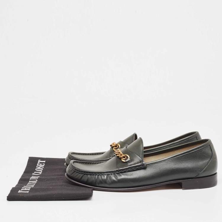 Pre Owned Tom Ford Dark Green Leather York Chain Loafers Size 43.5