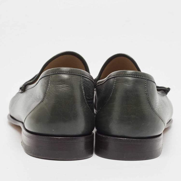 Pre Owned Tom Ford Dark Green Leather York Chain Loafers Size 43.5