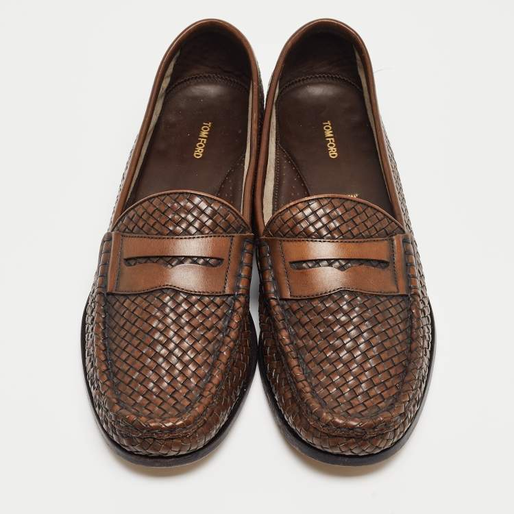 Pre Owned Tom Ford Brown Leather Slip On Loafers Size 42.5