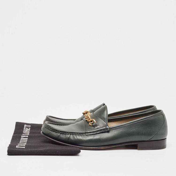 Pre Owned Tom Ford Green Leather York Chain Loafers  Size 42