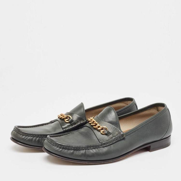 Pre Owned Tom Ford Green Leather York Chain Loafers  Size 42