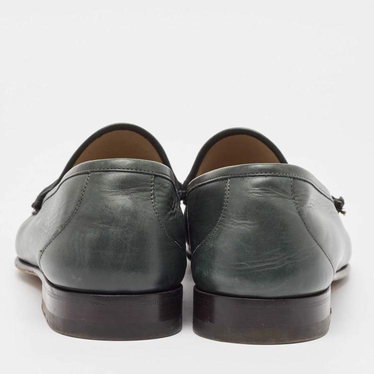Pre Owned Tom Ford Green Leather York Chain Loafers  Size 42