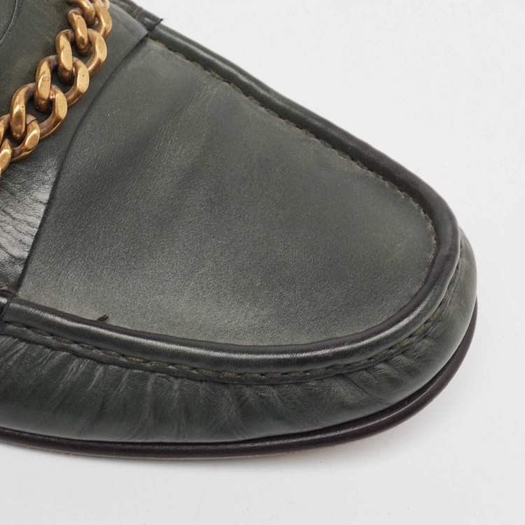 Pre Owned Tom Ford Green Leather York Chain Loafers  Size 42