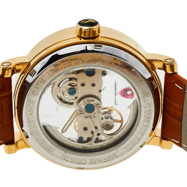 Pre Owned Tonino Lamborghini Gold PVD Stainless Steel Skeleton LS4490 Men's Wristwatch 44 mm 